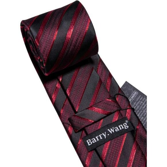 Mens Stripe Tie Set with Cufflinks Pocket Square Formal Wedding Business Suit - Picture 5 of 7